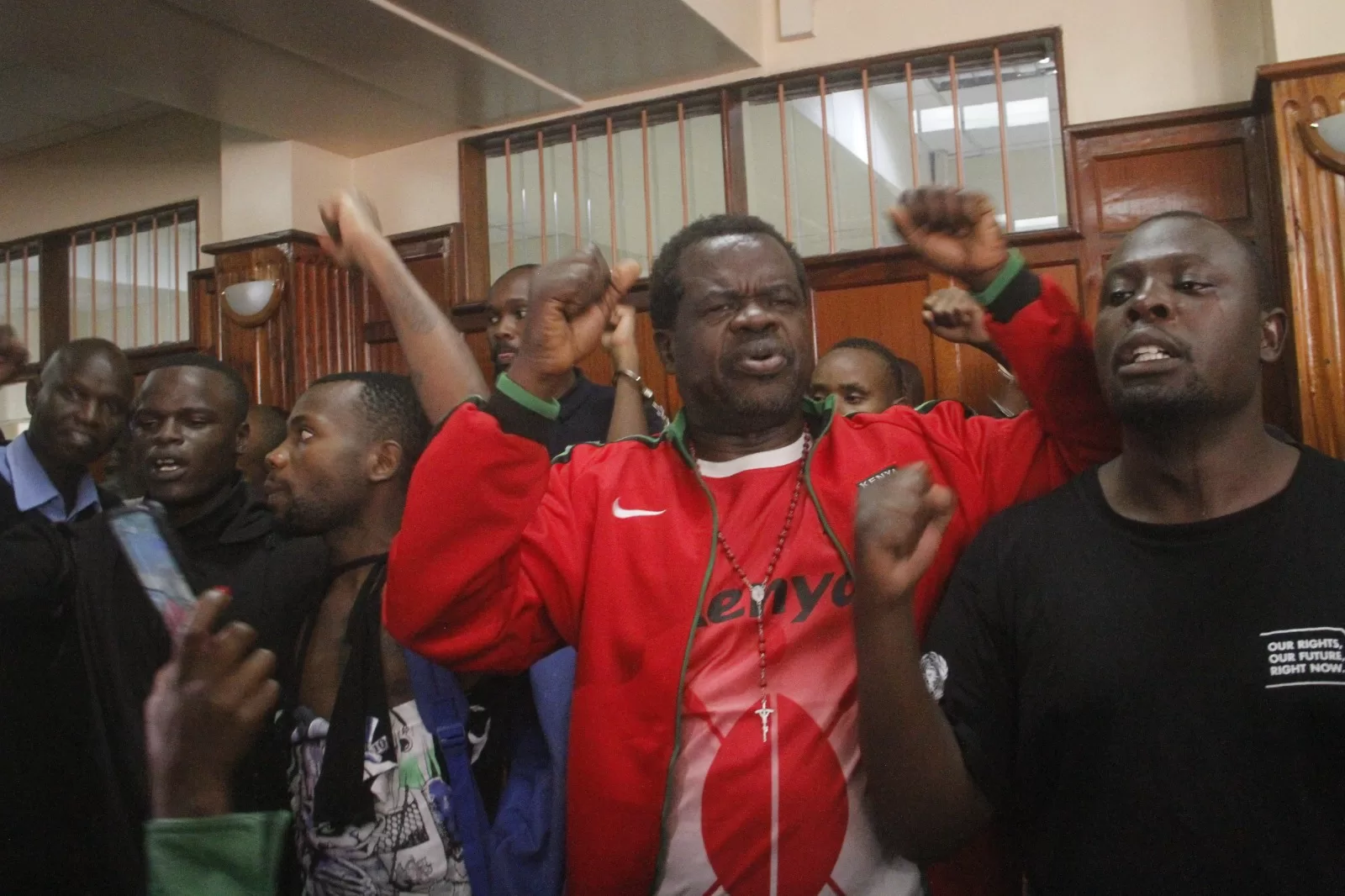 In pictures: Busia Senator Okiya Omtatah released on 1,000 cash bail.