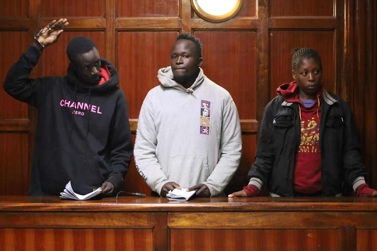 Photo of Millycent Makena Mwiti, Paul Muga Okoth, and Bildad Steve in Court