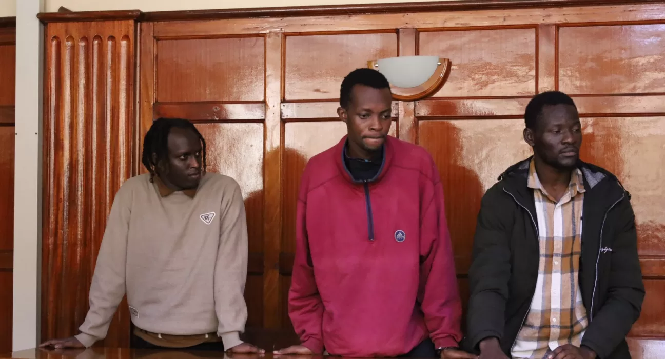 Photo of John Oboni Odidi, Phostine Hesbon, Christiano Nangole and Nelson Wafukho in Court