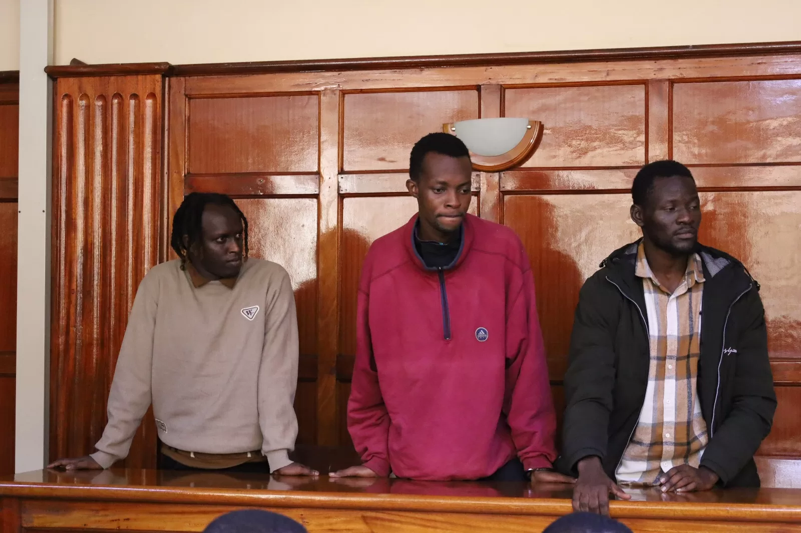 Photo of John Oboni Odidi, Phostine Hesbon, Christiano Nangole and Nelson Wafukho in Court