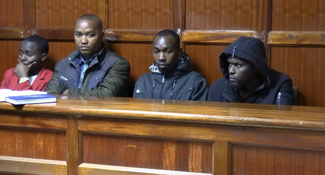Photo of Brian Ronoh Kiprotich, Amos Nzomo Kimanzi, James Mutemi Munyithya, and Dennis Masavi Musyimi in court