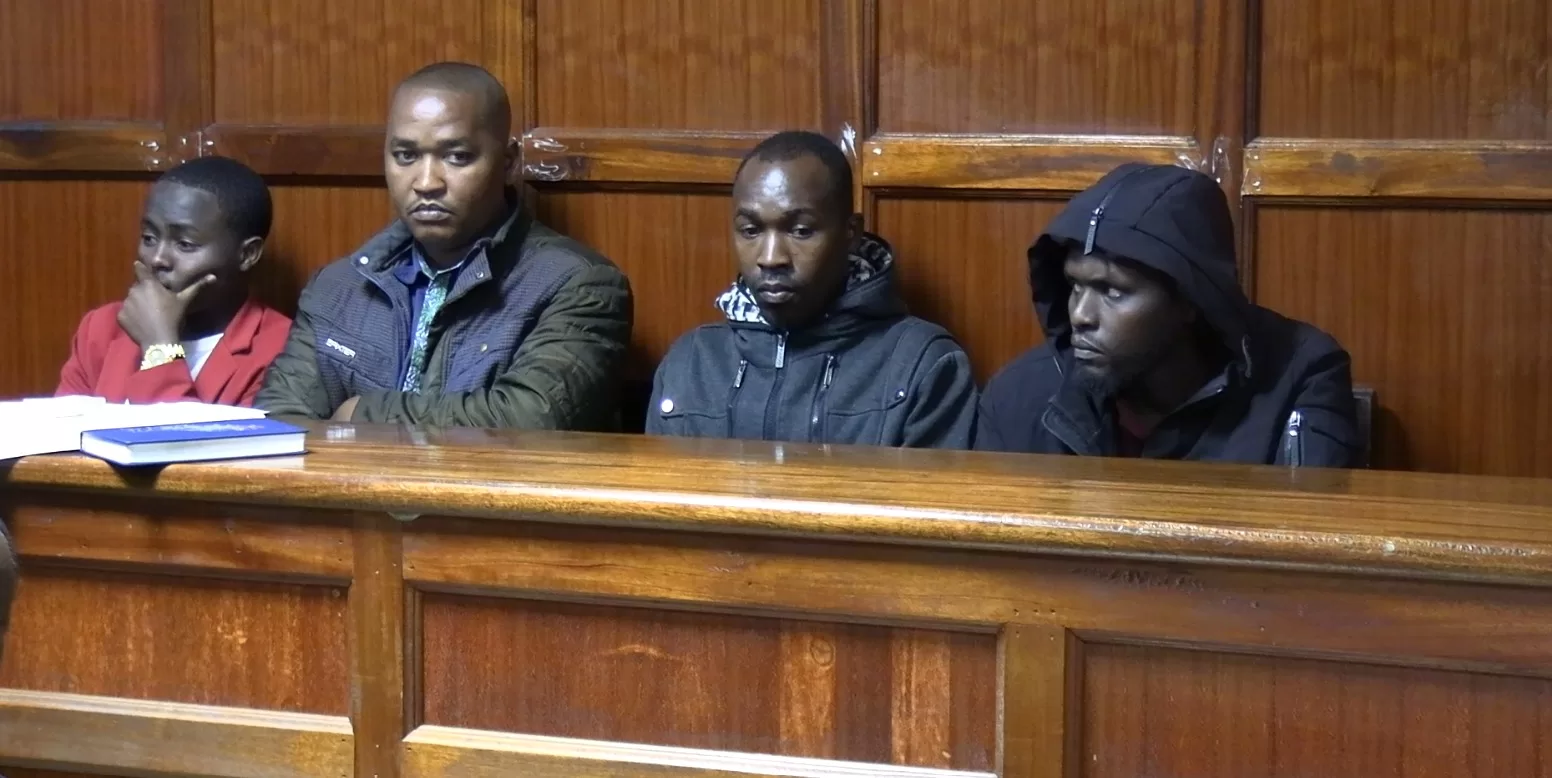 Photo of Brian Ronoh Kiprotich, Amos Nzomo Kimanzi, James Mutemi Munyithya, and Dennis Masavi Musyimi in court