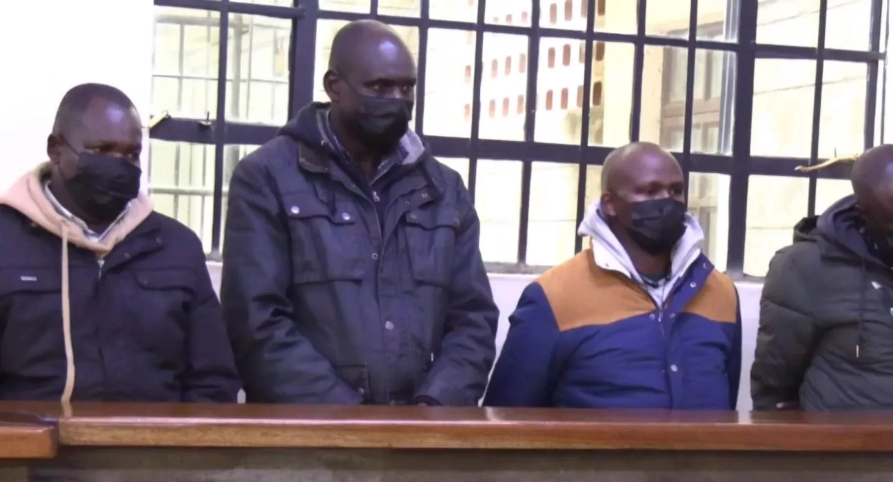 Photo of officers; Jim Muriithi, Emmanuel Sang, Antony Wang’ombe, and Joshua Keter in court