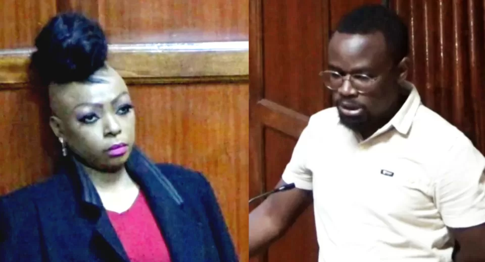 Photo of James Mwangi Kiaritha (R) and Lora Odero (L) in court