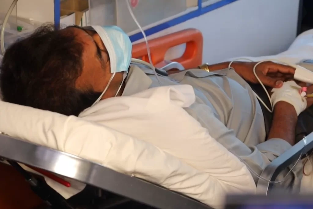 Photo of Ashwin Shaw, who arrived at the Milimani Law Courts in an ambulance